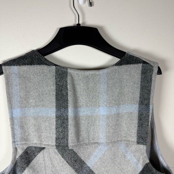 Favlux Long Wool Blend Gray Blue Plaid Cardigan Sweater Vest Size Large - Picture 9 of 14